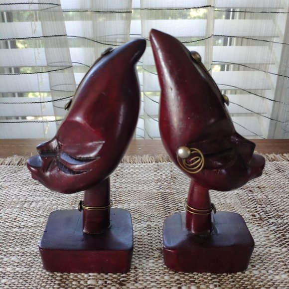 African Hand Carved Wood Bust Statues Male/Female - Picture 3 of 10